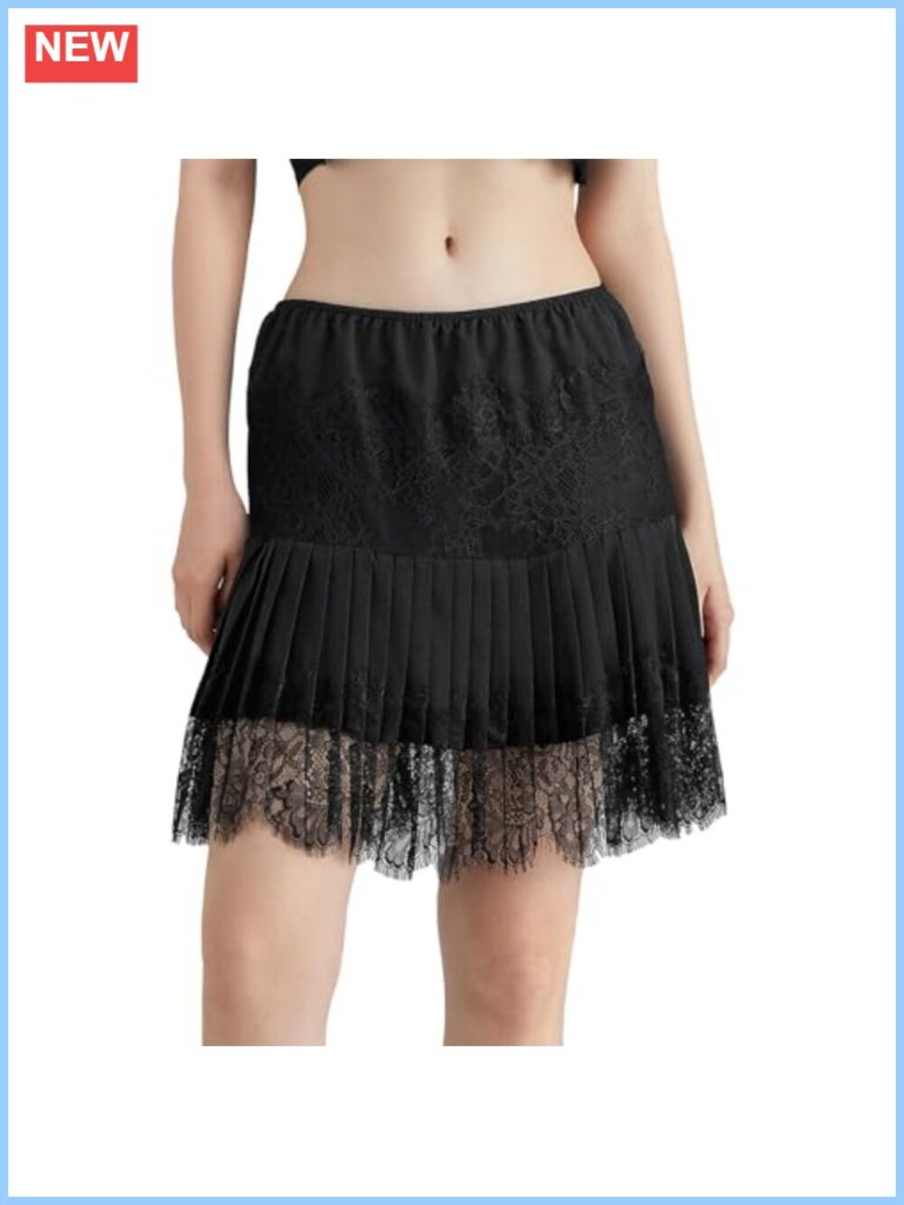 Lace Trim Mini Slip Skirt with Shorts Underneath Layering 100% Polyester